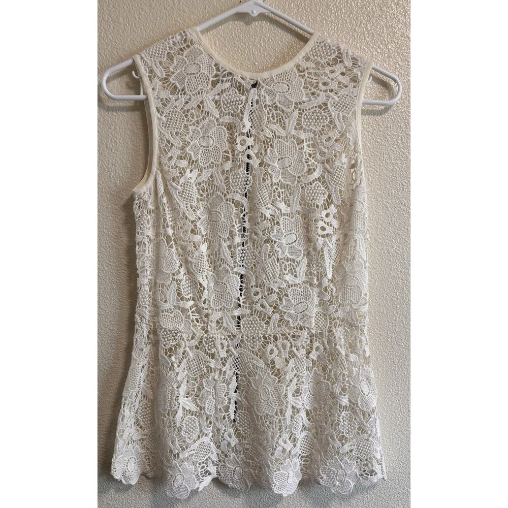Cabi Size XS White Lace Back Zip Blouse Peplum Boho Festival Feminine Cottage